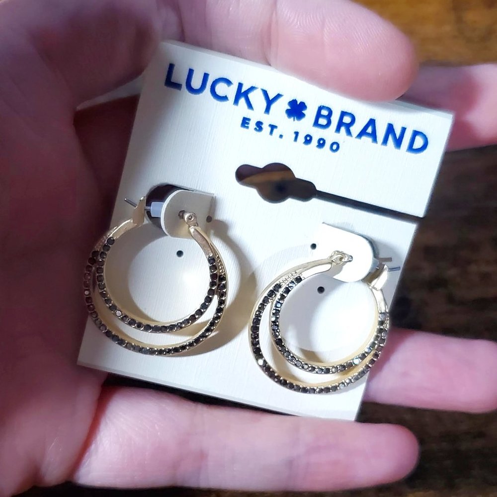 NEW! Lucky Brand Pave Double Layer Hoop Earring